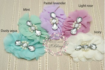 Victorian-Blingy Chiffon Flower, 13x8cm, Pack of 2